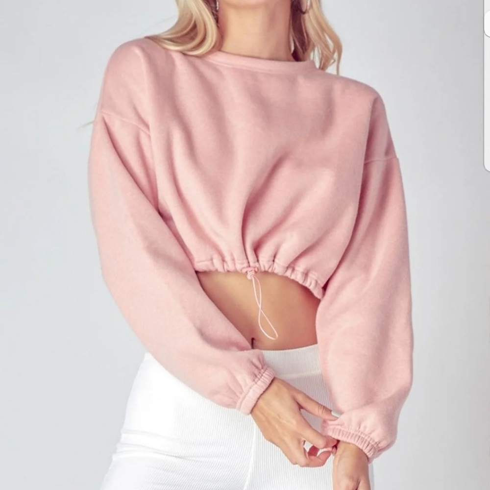 Adjustable Cinched Waist Crop Sweatshirt - Picture 3 of 11